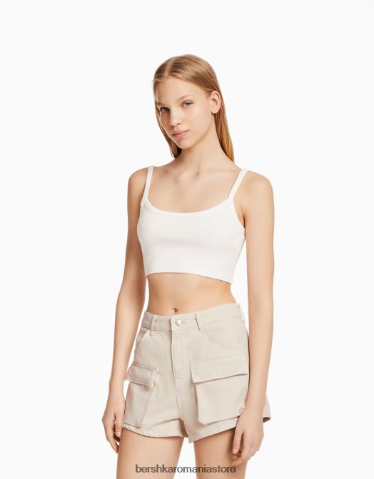 Bershka unisex pantaloni scurți cargo din denim aproape alb Z86D4008 îmbrăcăminte