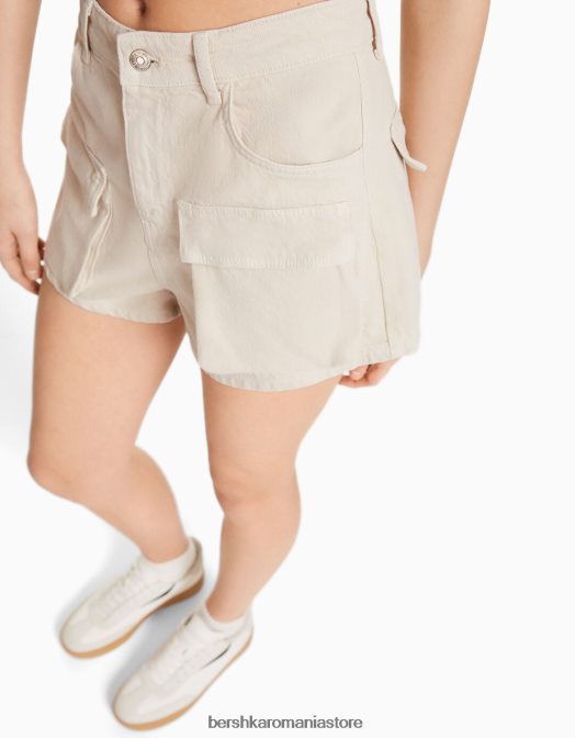 Bershka unisex pantaloni scurți cargo din denim aproape alb Z86D4008 îmbrăcăminte