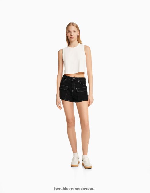 Bershka unisex pantaloni scurți cargo din denim negru Z86D4007 îmbrăcăminte