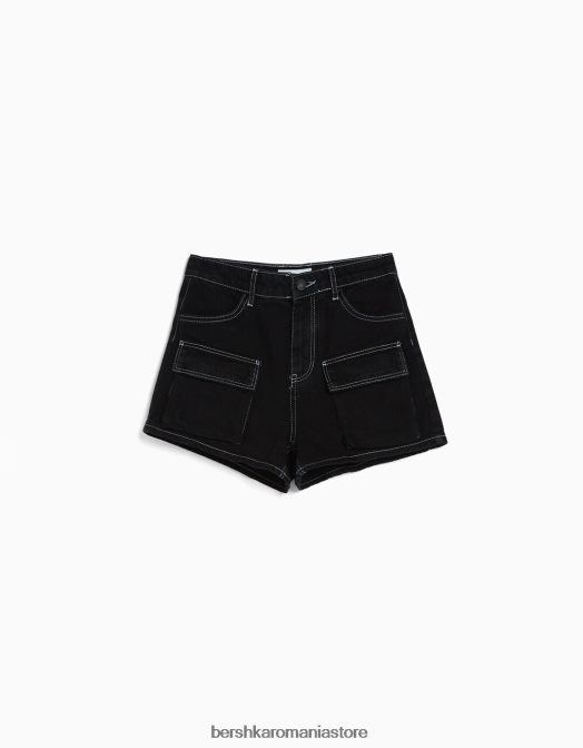 Bershka unisex pantaloni scurți cargo din denim negru Z86D4007 îmbrăcăminte