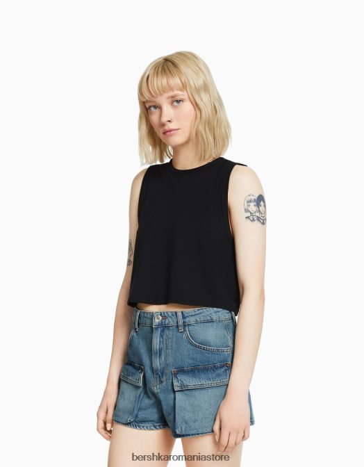Bershka unisex pantaloni scurți cargo din denim spălat albastru Z86D4009 îmbrăcăminte