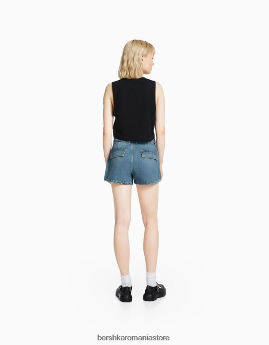 Bershka unisex pantaloni scurți cargo din denim spălat albastru Z86D4009 îmbrăcăminte