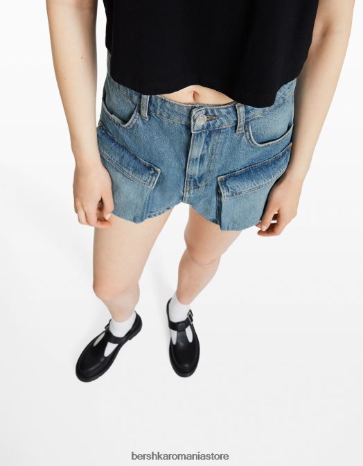 Bershka unisex pantaloni scurți cargo din denim spălat albastru Z86D4009 îmbrăcăminte