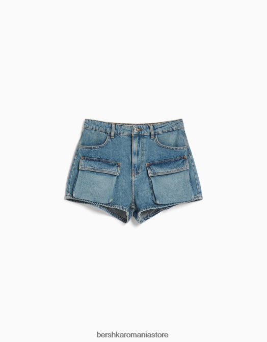 Bershka unisex pantaloni scurți cargo din denim spălat albastru Z86D4009 îmbrăcăminte