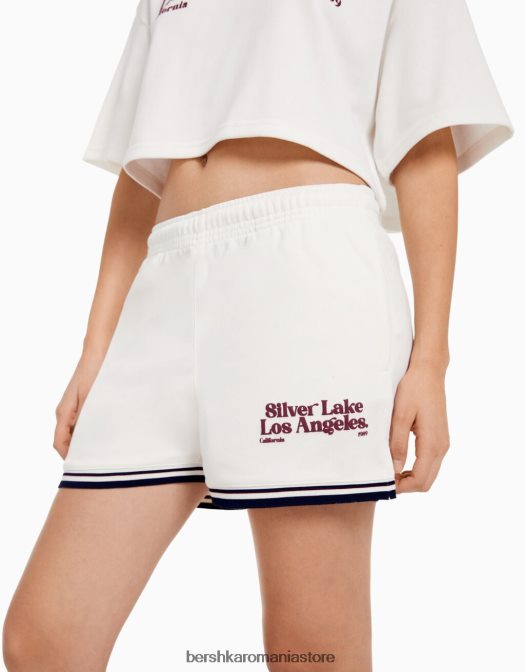 Bershka unisex pantaloni scurți de pluș imprimați cu ornamente cremă Z86D4059 îmbrăcăminte