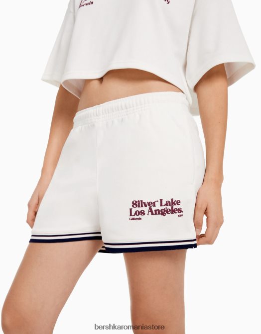 Bershka unisex pantaloni scurți de pluș imprimați cu ornamente cremă Z86D4061 îmbrăcăminte