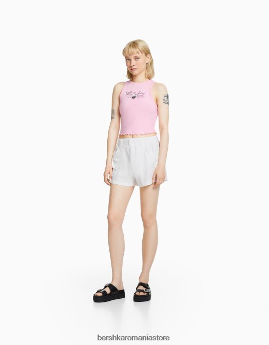 Bershka unisex pantaloni scurți din bumbac multi-cargo alb Z86D4042 îmbrăcăminte