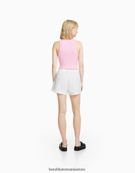 Bershka unisex pantaloni scurți din bumbac multi-cargo alb Z86D4042 îmbrăcăminte