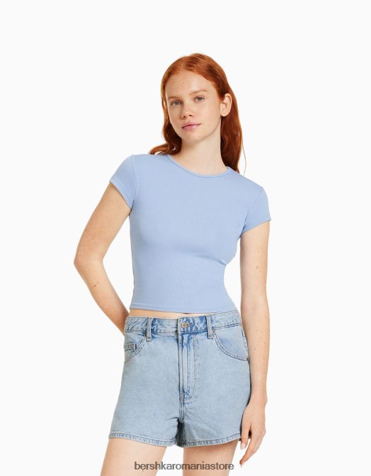 Bershka unisex pantaloni scurți din denim mom fit albastru deschis Z86D4017 îmbrăcăminte