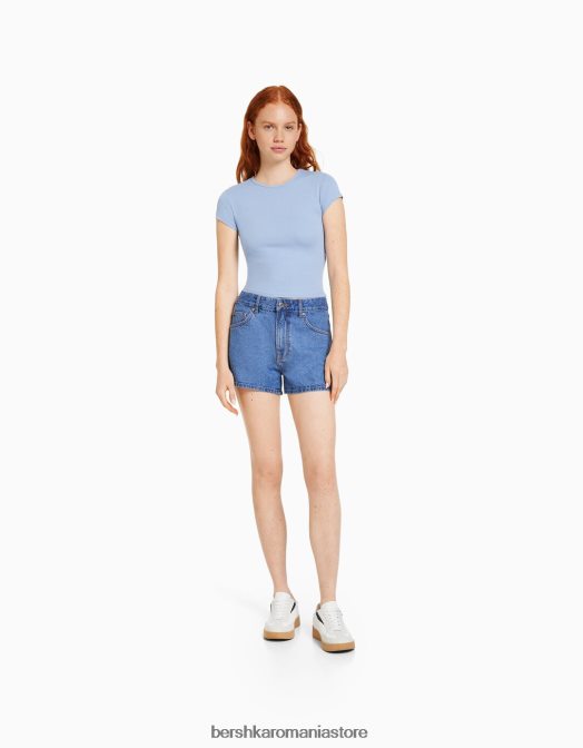 Bershka unisex pantaloni scurți din denim mom fit albastru deschis Z86D4018 îmbrăcăminte