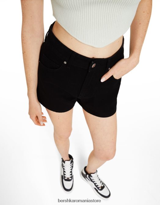 Bershka unisex pantaloni scurți din denim mom fit negru Z86D4020 îmbrăcăminte