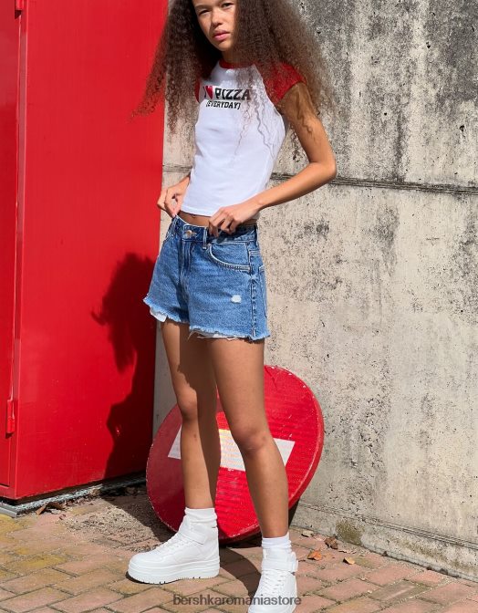 Bershka unisex pantaloni scurți din denim vintage albastru Z86D4051 îmbrăcăminte