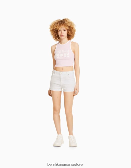 Bershka unisex pantaloni scurți din twill confortabil cu tiv răsucite alb Z86D4027 îmbrăcăminte