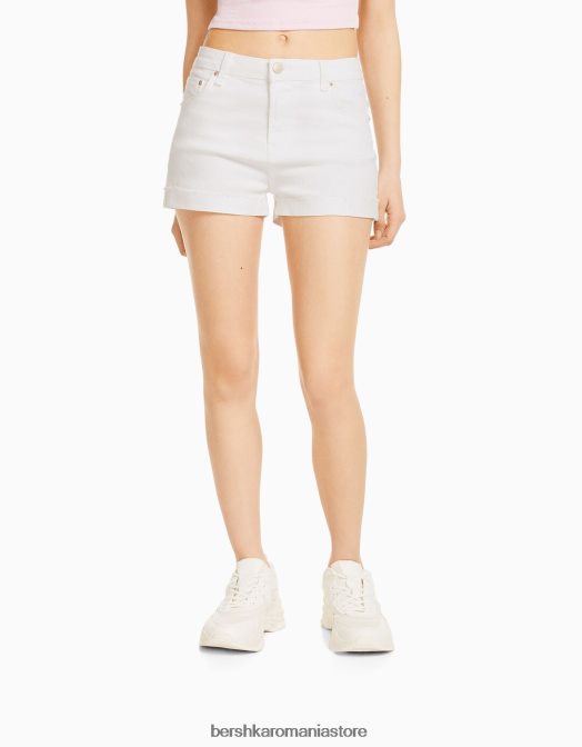 Bershka unisex pantaloni scurți din twill confortabil cu tiv răsucite alb Z86D4027 îmbrăcăminte