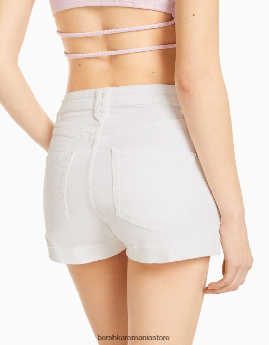 Bershka unisex pantaloni scurți din twill confortabil cu tiv răsucite alb Z86D4027 îmbrăcăminte