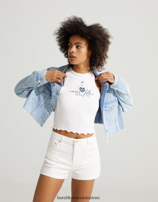 Bershka unisex pantaloni scurți din twill confortabil cu tiv răsucite alb Z86D4027 îmbrăcăminte