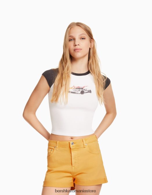 Bershka unisex pantaloni scurți din twill confortabil cu tiv răsucite galben Z86D4030 îmbrăcăminte