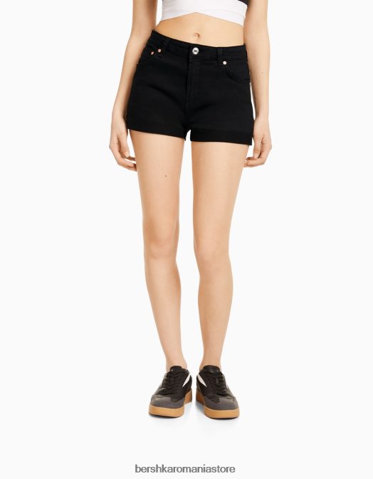 Bershka unisex pantaloni scurți din twill confortabil cu tiv răsucite negru Z86D4029 îmbrăcăminte