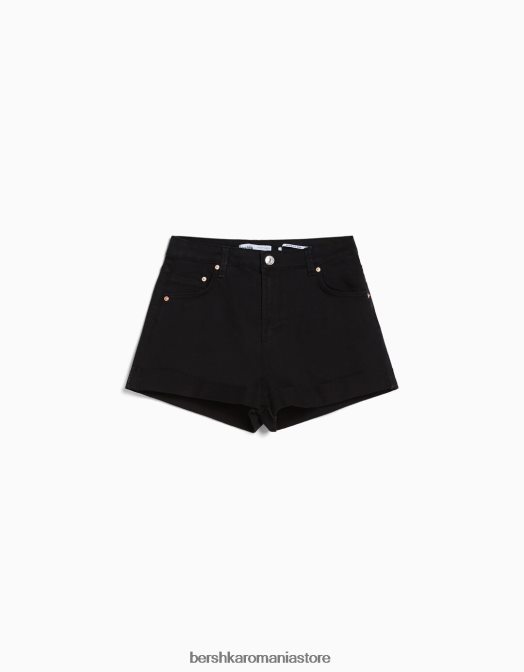Bershka unisex pantaloni scurți din twill confortabil cu tiv răsucite negru Z86D4029 îmbrăcăminte