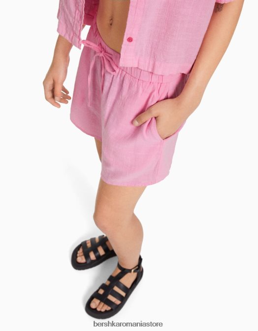 Bershka unisex pantaloni scurți rustici cu elastic încrețit roz Z86D4032 îmbrăcăminte