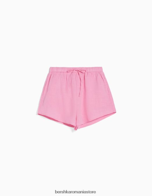 Bershka unisex pantaloni scurți rustici cu elastic încrețit roz Z86D4032 îmbrăcăminte