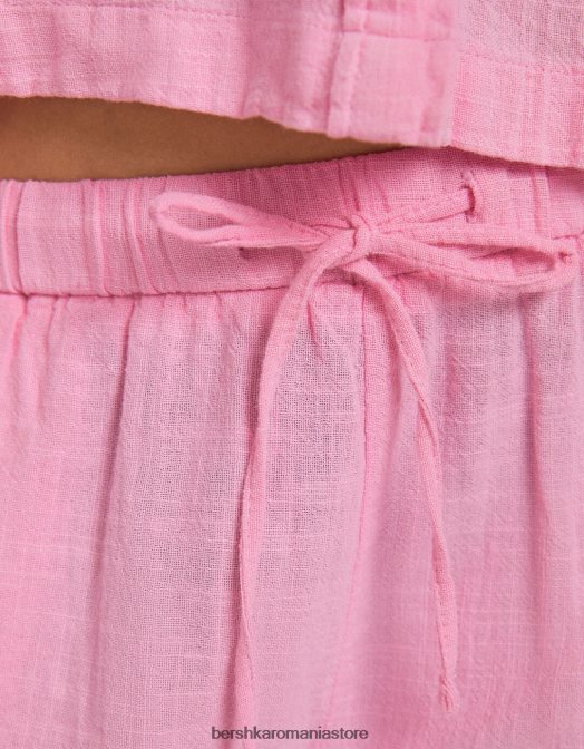 Bershka unisex pantaloni scurți rustici cu elastic încrețit roz Z86D4032 îmbrăcăminte