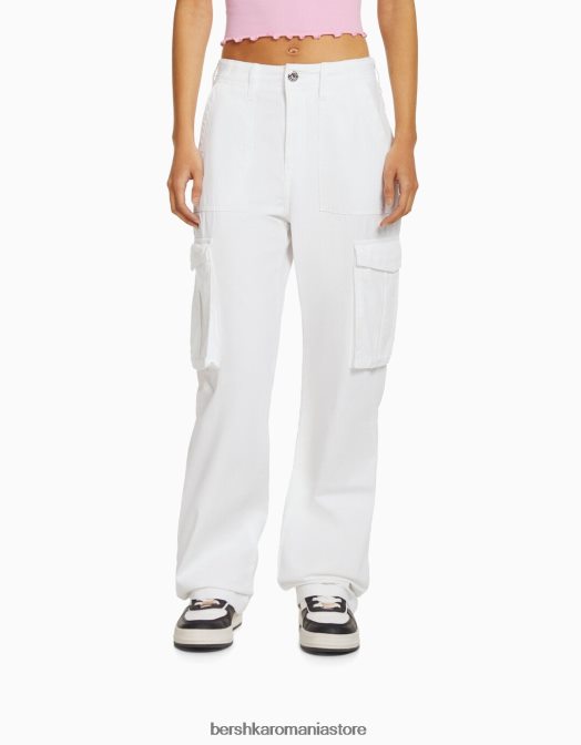 Bershka unisex pantaloni cargo ajustabili cu ajustare dreaptă alb Z86D3867 îmbrăcăminte