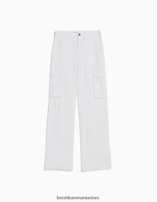 Bershka unisex pantaloni cargo ajustabili cu ajustare dreaptă alb Z86D3867 îmbrăcăminte
