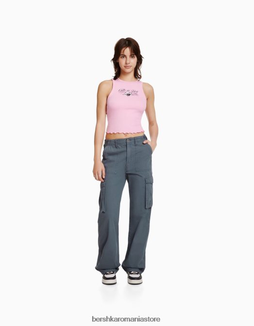 Bershka unisex pantaloni cargo ajustabili cu ajustare dreaptă albastru Z86D3869 îmbrăcăminte