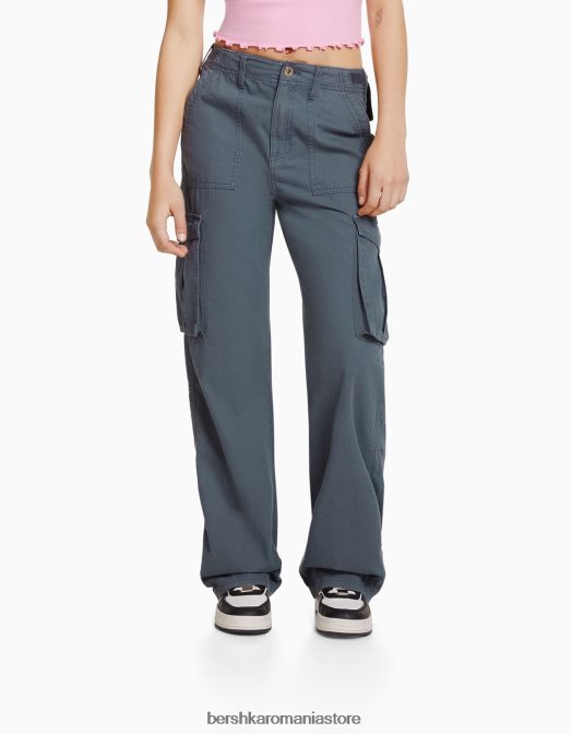 Bershka unisex pantaloni cargo ajustabili cu ajustare dreaptă albastru Z86D3869 îmbrăcăminte