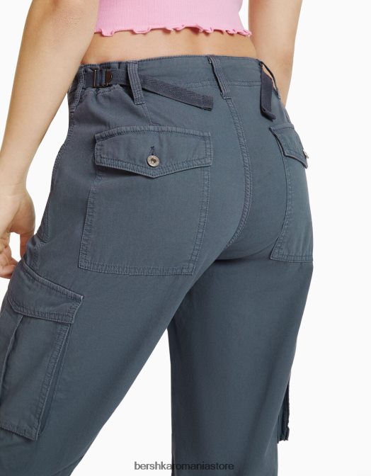 Bershka unisex pantaloni cargo ajustabili cu ajustare dreaptă albastru Z86D3869 îmbrăcăminte