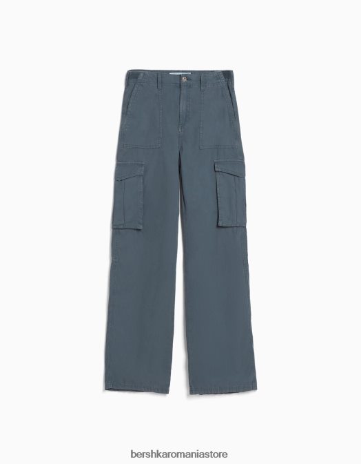 Bershka unisex pantaloni cargo ajustabili cu ajustare dreaptă albastru Z86D3869 îmbrăcăminte