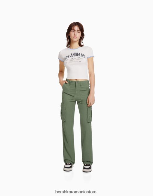Bershka unisex pantaloni cargo ajustabili cu ajustare dreaptă kaki Z86D3866 îmbrăcăminte