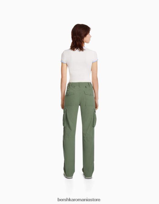 Bershka unisex pantaloni cargo ajustabili cu ajustare dreaptă kaki Z86D3866 îmbrăcăminte