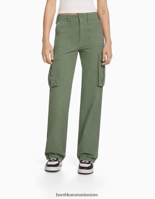 Bershka unisex pantaloni cargo ajustabili cu ajustare dreaptă kaki Z86D3866 îmbrăcăminte
