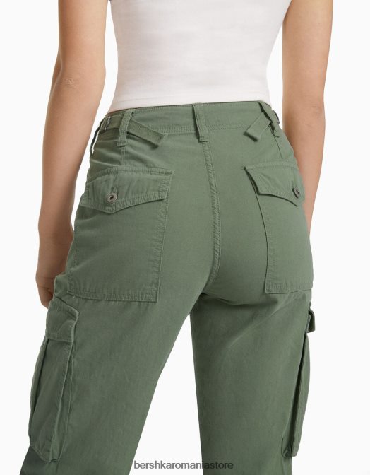 Bershka unisex pantaloni cargo ajustabili cu ajustare dreaptă kaki Z86D3866 îmbrăcăminte