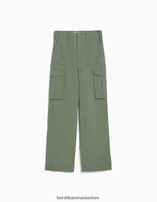 Bershka unisex pantaloni cargo ajustabili cu ajustare dreaptă kaki Z86D3866 îmbrăcăminte