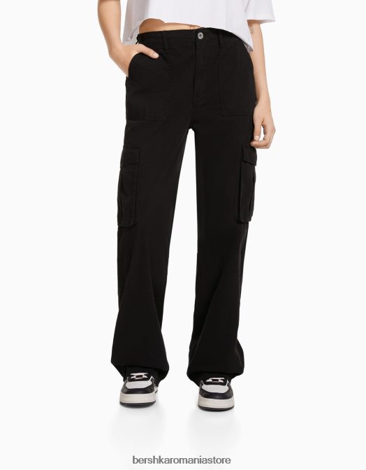 Bershka unisex pantaloni cargo ajustabili cu ajustare dreaptă negru Z86D3871 îmbrăcăminte