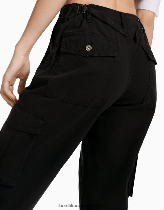 Bershka unisex pantaloni cargo ajustabili cu ajustare dreaptă negru Z86D3871 îmbrăcăminte