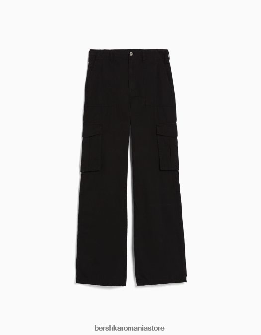 Bershka unisex pantaloni cargo ajustabili cu ajustare dreaptă negru Z86D3871 îmbrăcăminte
