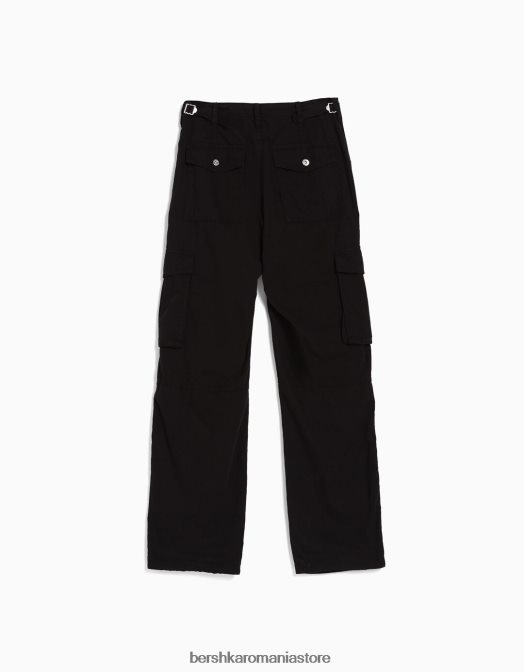 Bershka unisex pantaloni cargo ajustabili cu ajustare dreaptă negru Z86D3871 îmbrăcăminte