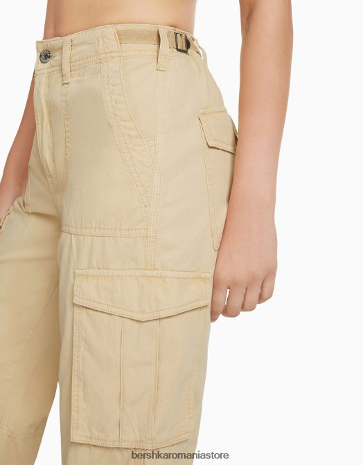 Bershka unisex pantaloni cargo ajustabili cu ajustare dreaptă nisip Z86D3868 îmbrăcăminte