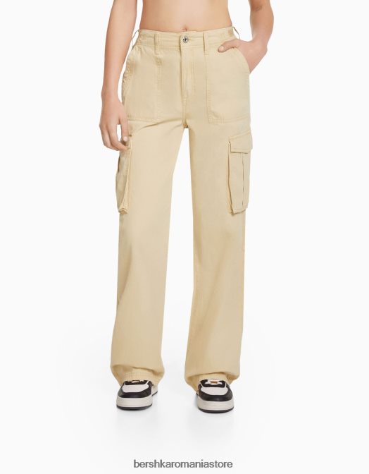 Bershka unisex pantaloni cargo ajustabili cu ajustare dreaptă nisip Z86D3868 îmbrăcăminte