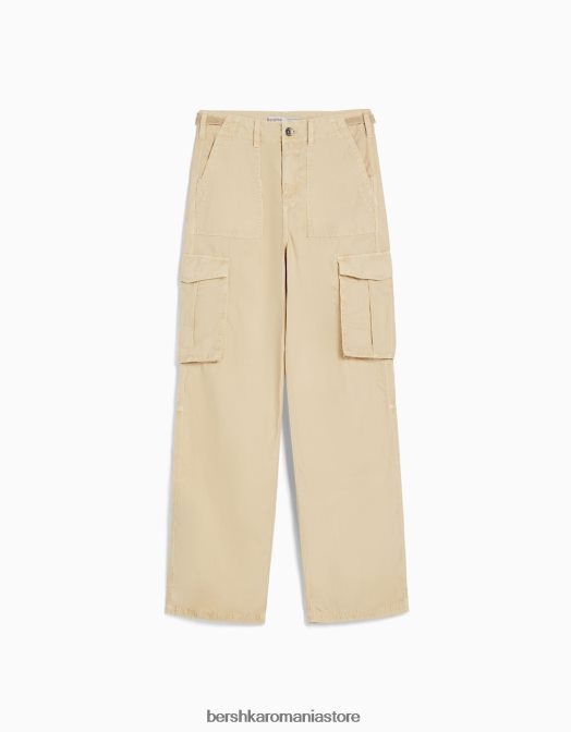 Bershka unisex pantaloni cargo ajustabili cu ajustare dreaptă nisip Z86D3868 îmbrăcăminte