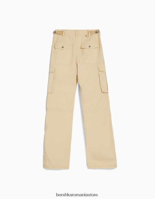 Bershka unisex pantaloni cargo ajustabili cu ajustare dreaptă nisip Z86D3868 îmbrăcăminte