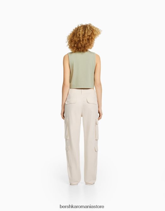 Bershka unisex pantaloni cargo ajustabili cu buzunare multiple cremă Z86D3872 îmbrăcăminte