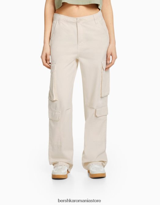 Bershka unisex pantaloni cargo ajustabili cu buzunare multiple cremă Z86D3872 îmbrăcăminte