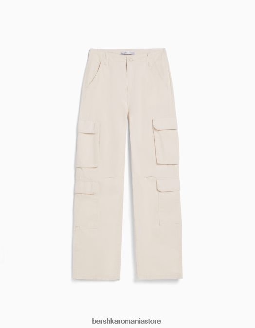 Bershka unisex pantaloni cargo ajustabili cu buzunare multiple cremă Z86D3872 îmbrăcăminte