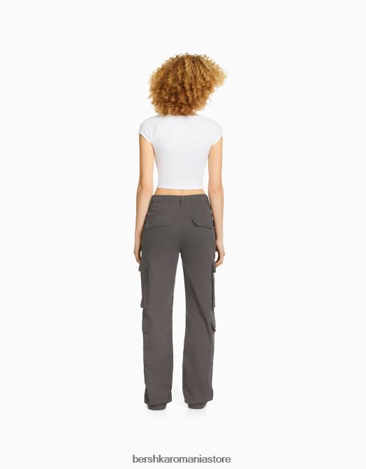 Bershka unisex pantaloni cargo ajustabili cu buzunare multiple gri inchis Z86D3874 îmbrăcăminte