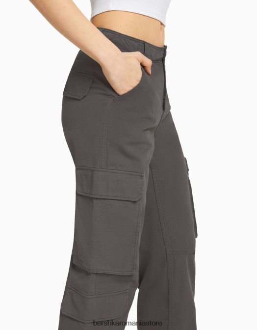 Bershka unisex pantaloni cargo ajustabili cu buzunare multiple gri inchis Z86D3874 îmbrăcăminte